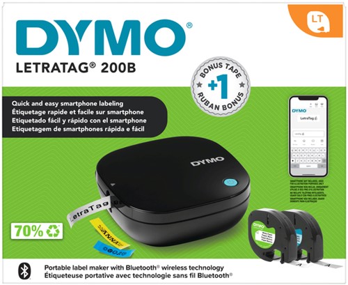 Labelprinter Dymo LetraTag 200B draagbaar bluetooth 12mm zwart promopack-2