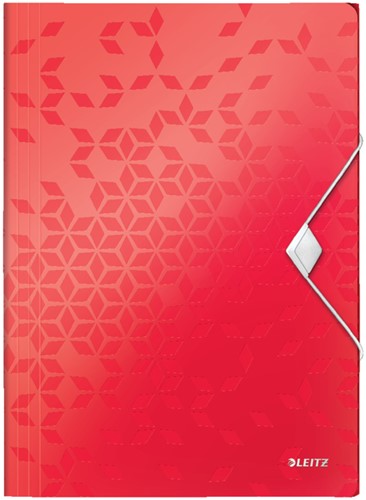 Elastomap Leitz WOW A4 3 kleppen PP rood