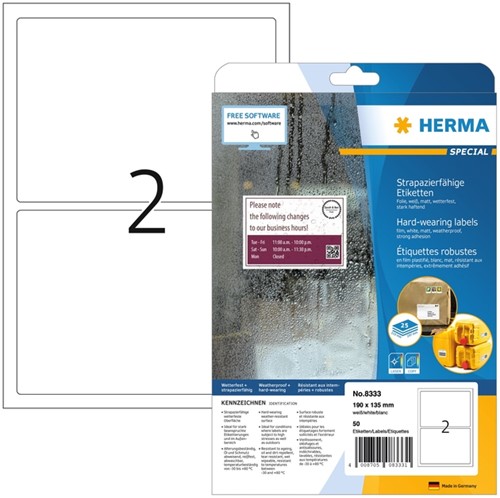 Etiket HERMA 8333 190x135mm weerbestendig wit 50 stuks