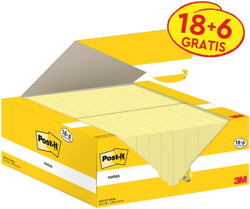 Memoblok 3M Post-it 653-CY 38x51mm geel voordeelpak