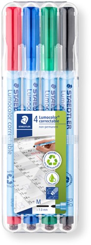 Viltstift Staedtler Lumocolor 305 non permanent correctable M set à 4 stuks