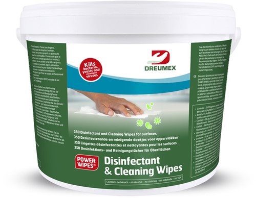 Desinfectiedoekjes Dreumex Disinfectant & Cleaning emmer 350 stuks wit