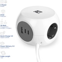 Stekkerblok ACT 3 voudig  inclusief 2x USB C/A 1.5 meter wit/grijs-6