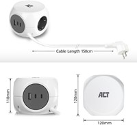 Stekkerblok ACT 3 voudig  inclusief 2x USB C/A 1.5 meter wit/grijs-16