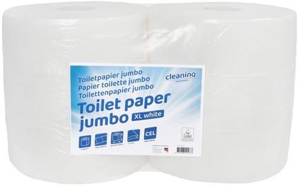 Toiletpapier Cleaninq T1 jumbo groot 2-laags 6x350m wit