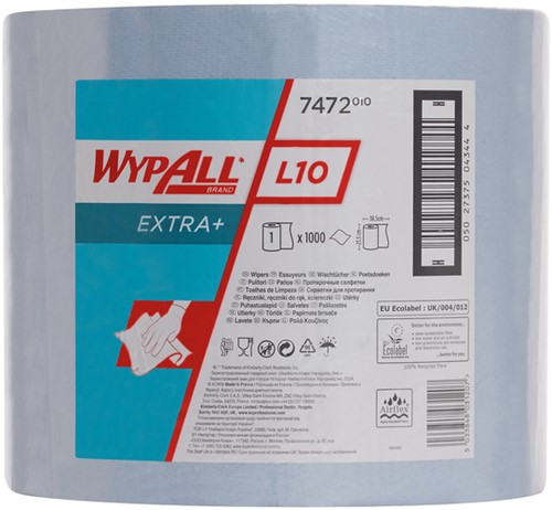 Poetsrol WypAll L10 Extra 1-laags 235mmx380m 1000 vel blauw 7472