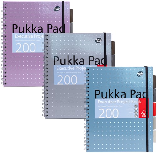 Projectboek Pukka Pad Metallic Executive A4 lijn 5-tabs 4-gaats 200 pagina's 80gr assorti