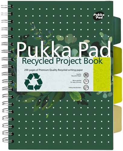 Projectboek Pukka Pad Recycled B5 lijn 4-tabs 200 pagina's 80gr groen