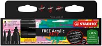 Acrylmarker STABILO  Free Acrylic Mixed Tip set à 3 breedtes zwart