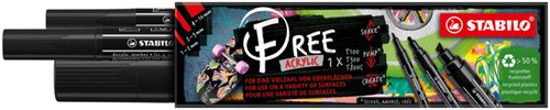 Acrylmarker STABILO  Free Acrylic Mixed Tip set à 3 breedtes zwart-2