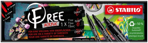 Acrylmarker STABILO  Free Acrylic Mixed Tip set à 3 breedtes zwart-3