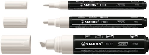 Acrylmarker STABILO  Free Acrylic Mixed Tip set à 3 breedtes wit-2