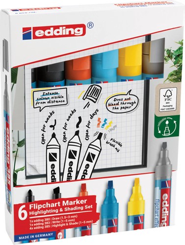 Viltstift edding 385 flipover incl 380 - 383  assorti 6 stuks