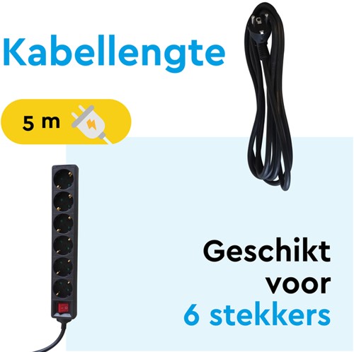 Stekkerdoos BRASQ 6 voudig 5 meter zwart-3