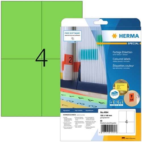 Etiket HERMA 4564 105x148mm groen 80 etiketten
