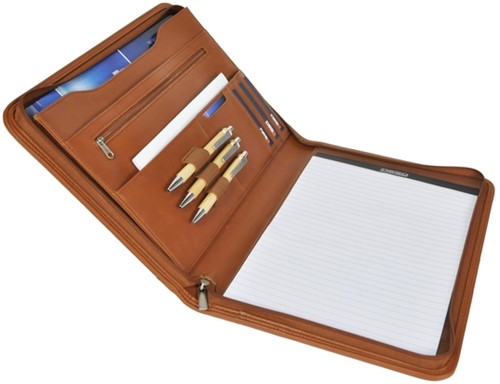 Schrijfmap DESQ A4 kunstleder met rits bruin-2