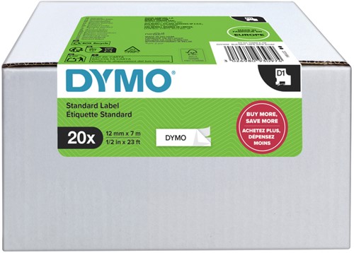 Labeltape Dymo LabelManager D1 polyester 12mmx7m wit op zwart  20 stuks