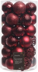 Kerstballen Decoris assorti ossenbloed-rood koker à 37 stuks