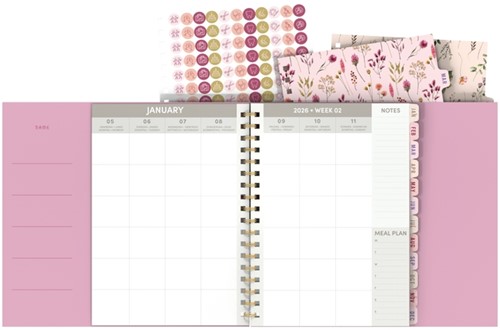 Familieagenda 2026 Lannoo 180x240 Flowers bouquet 7dag/2pag roze-3