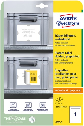 Positioneeretiket Avery Zweckform 8003 220x160mm bedrukt 5 etiketten