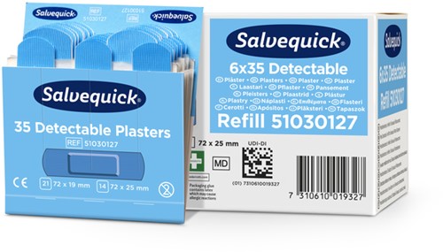 Pleisters Salvequick blauw detectabel refill 6x 35 stuks