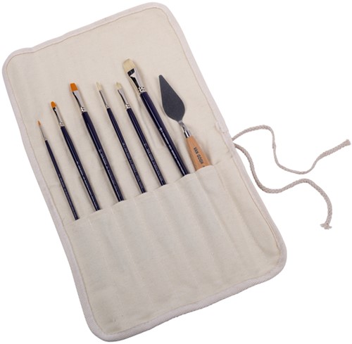 Olie en Acryl penselenset Talens Van Gogh etui met 6 penselen en schildersmes wit-2