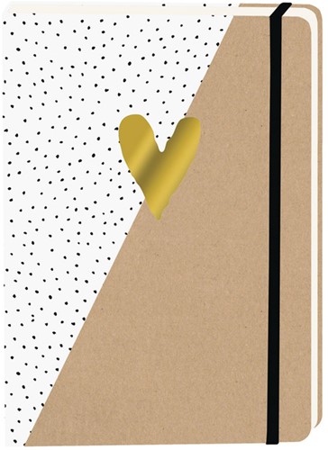 Notitieboek kraft gouden hart A5 lijn 92 pagina's softcover