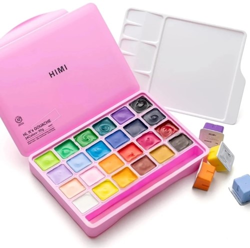 Gouache HIMI 24 kleuren 30gr opbergbox roze-3
