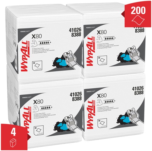 Poetsdoek WypAll X80 PowerClean 305x317mm 4x50vel wit 8388-3