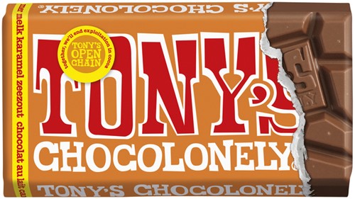 Chocolade Tony's Chocolonely melk karamel zeezout reep 90 gram