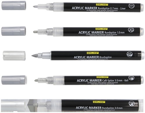 Acrylmarker Online lettering 5 breedtes zilver-2