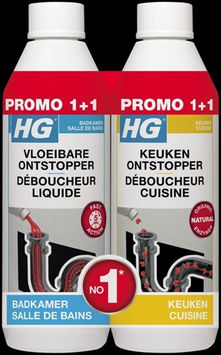 Afvoerontstopper HG Promopack 1x sanitair 500ml 1x keuken 500ml