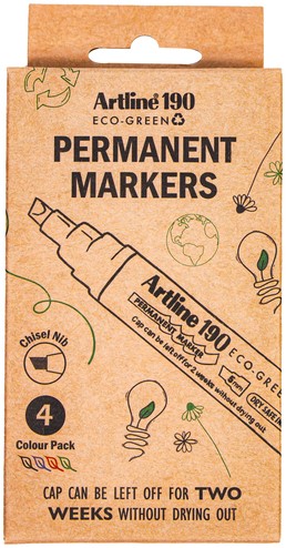 Permanent marker Artline 190  Dry Safe Eco schuin 2-5mm assorti 4 stuks-2