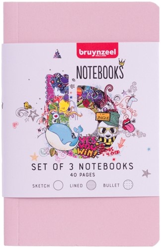 Notitieboek Bruynzeel Teens A6 set à 3 glitterkleuren