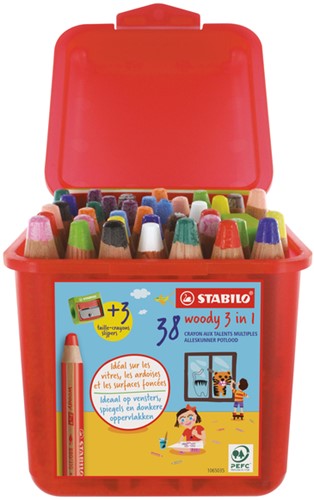 Kleurpotloden STABILO 882 woody 3 in 1 incl 2 slijpers classpack 48st
