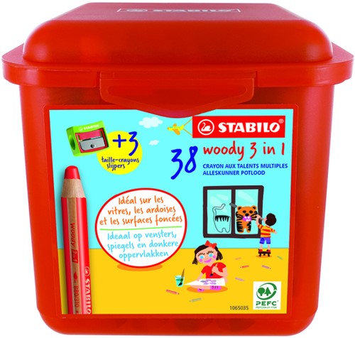 Kleurpotloden STABILO 882 woody 3 in 1 incl 3 slijpers classpack 38st