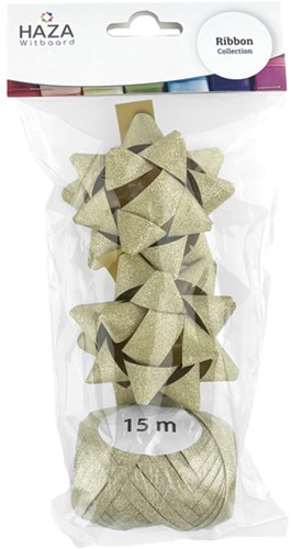 Cadeaulint Polyband en 2 rozetten goud glitter-2