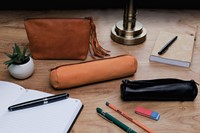 Pennenetui Oxford 22x6cm leer rond zwart-1