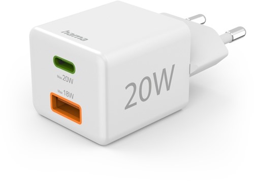 Oplader Hama USB-C/USB-A Mini PD 20W wit