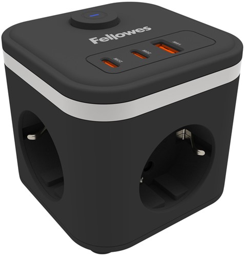 Stekkerblok Fellowes Power Cube F 3vdg 1xUSB A 2xUSB C 2 meter zwart