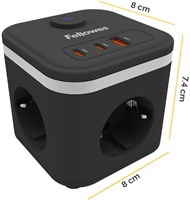Stekkerblok Fellowes Power Cube F 3 voudig 1xUSB A 2xUSB C 2 meter zwart-2