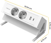 Stekkerdoos Fellowes Power Desk F 2 voudig incl USB A en C 2 meter wit-2