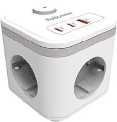 Stekkerblok Fellowes Power Cube F 3 voudig 1xUSB A 2xUSB C 2 meter wit