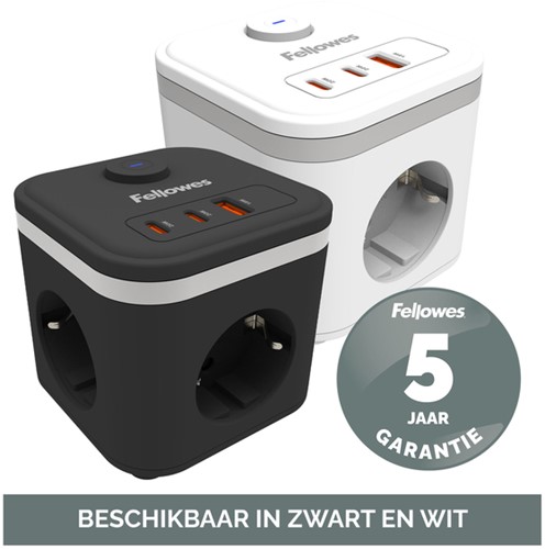 Stekkerblok Fellowes Power Cube F 3 voudig 1xUSB A 2xUSB C 2 meter wit-3