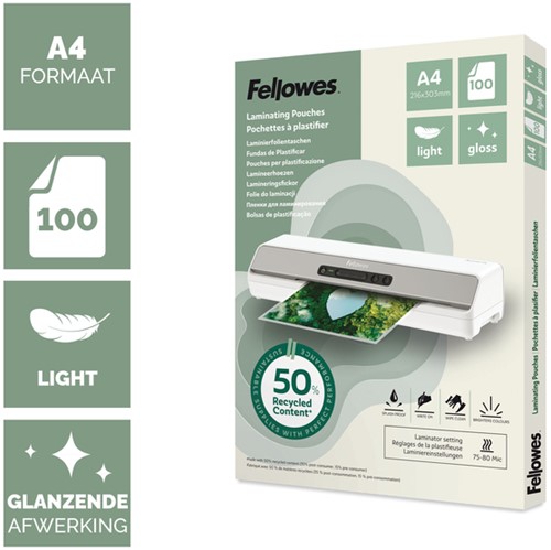 Lamineerhoes Fellowes A4 light 50% gerecycled glans 100stuks-2