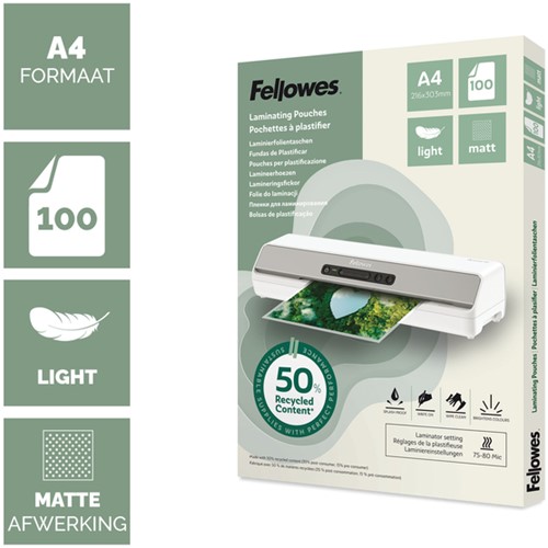 Lamineerhoes Fellowes A4 2x75micron recycled mat 100stuks-2