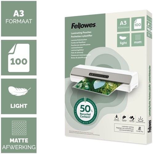 Lamineerhoes Fellowes A3 light 50% gerecycled mat 100stuks-2