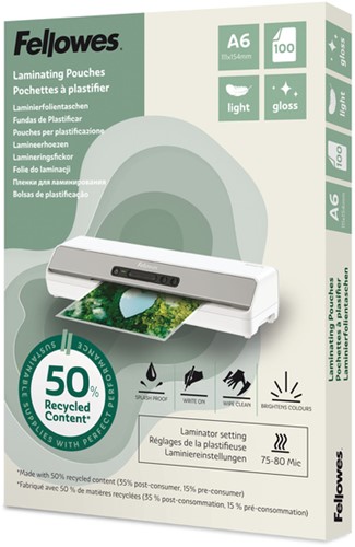 Lamineerhoes Fellowes A6 light 50% gerecycled glans 100stuks