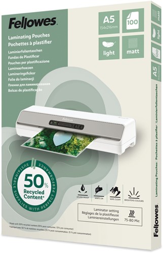 Lamineerhoes Fellowes A5 light 50% gerecycled mat 100stuks