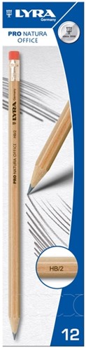 Grafietpotlood LYRA Pro Natura Office HB met gum set à 12 stuks grijs